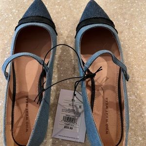 Black/blue denim shoes. Womens 8.5